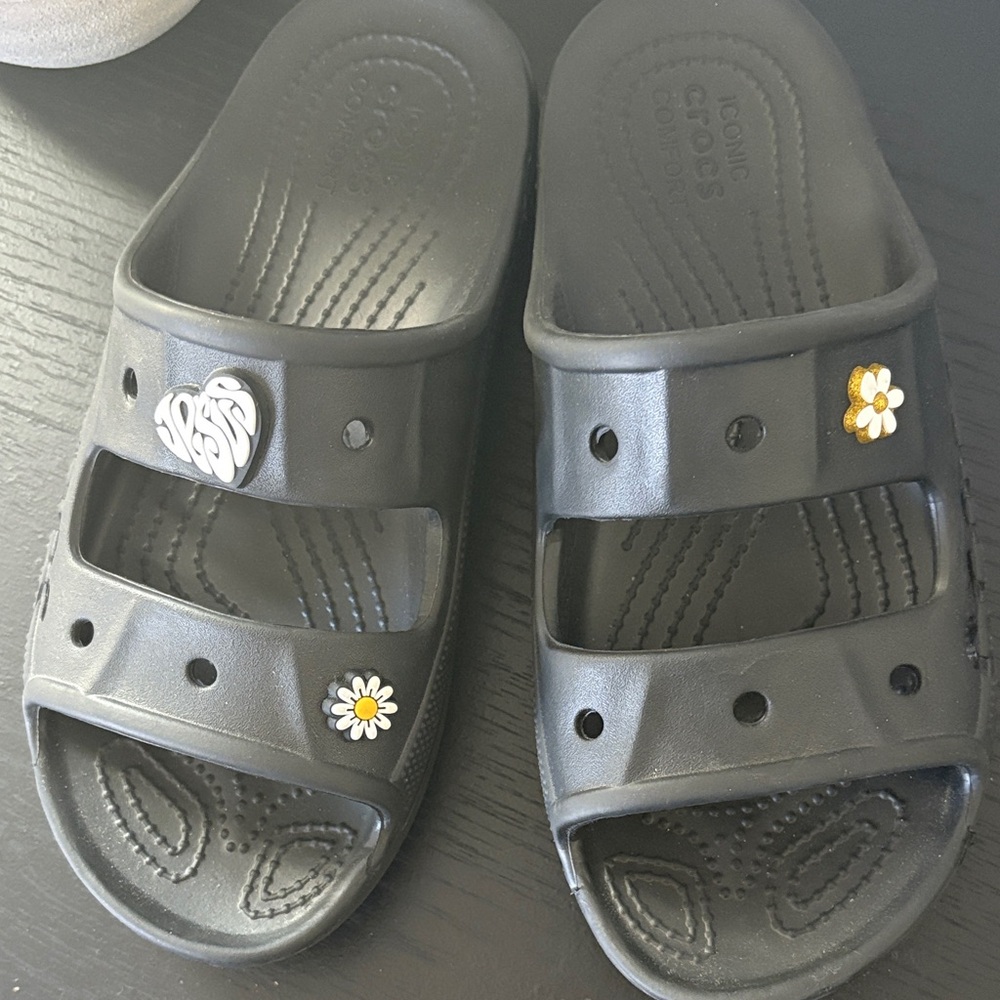 Crocs  Black Slide Sandals with Fun Accents